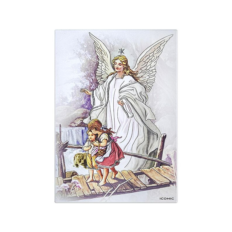 Anioł Stróż nad dziećmi - obrazek na białym drewienku Iconic IC110/1