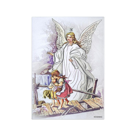 Anioł Stróż nad dziećmi - obrazek na białym drewienku Iconic IC110/3